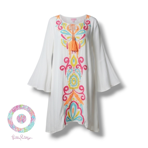 Lilly Pulitzer Dresses & Skirts - Lilly Pulitzer Ellie Tunic Dress "Resort White Too Much Bubbly" Neon Embroidery